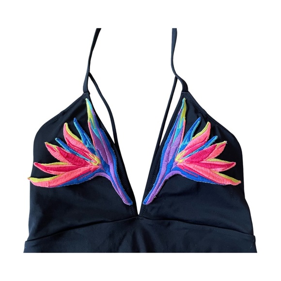 PINK Victoria's Secret Black and Pink Swimwear Embroidered One Piece Medium - Picture 6 of 12